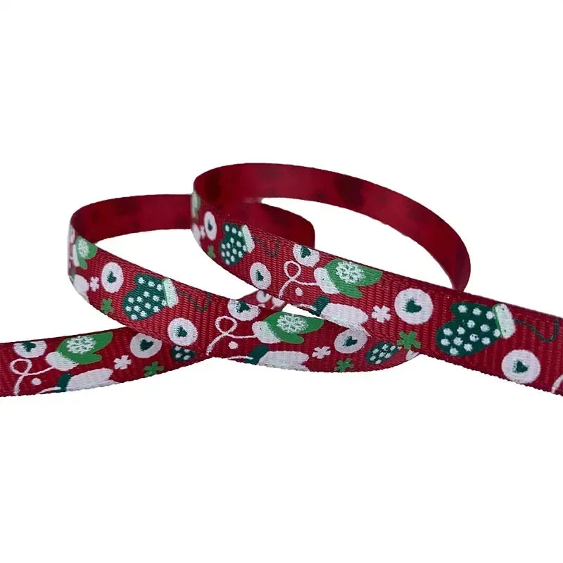 5 Yards/20 Yards 10MM Christmas Ribbon Printed Polyester Grosgrain Ribbons For Decor Gift Wrapping Hair Bows Ribbon For Crafts