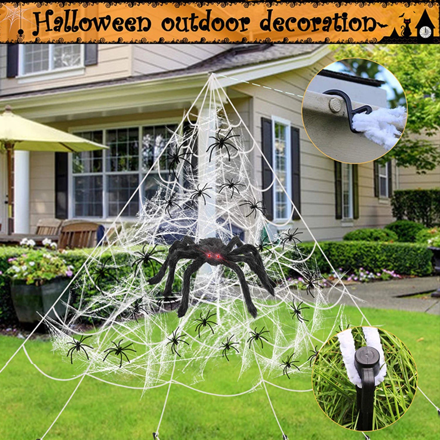 Runtowo White Halloween Artificial Spider Web ,Party Scene Decor Horror House Props ,Happy Halloween Party Decor
