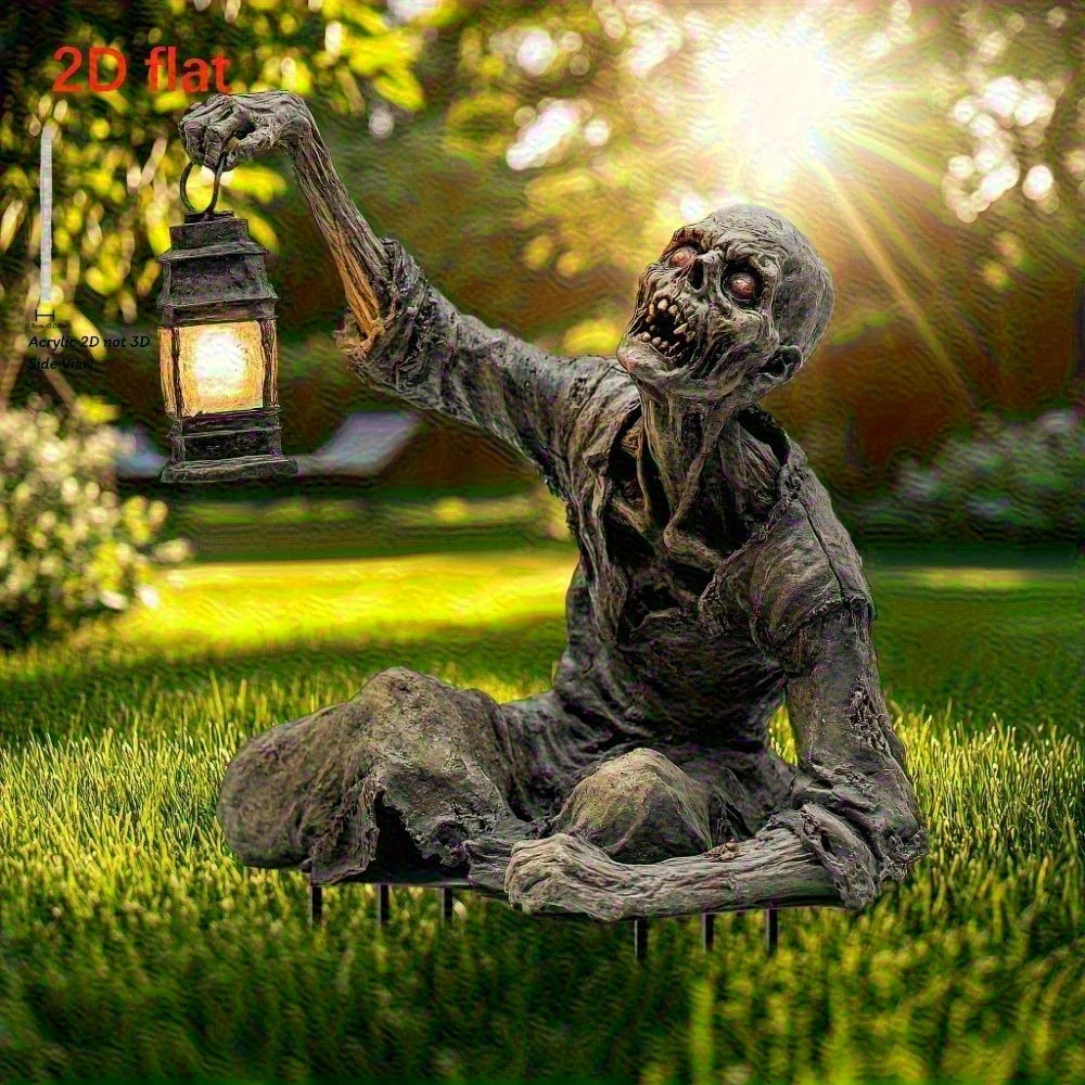 Halloween Lantern Terror Zombie Ornament Spooky 2D Acrylic Garden Ground Plug Ornament Home Outdoor Garden DIY Decoration Gift