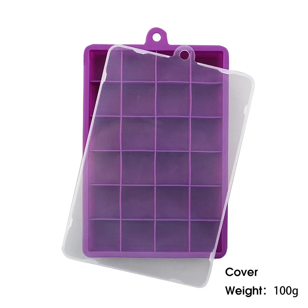 24 Hole Silicone Ice Cube Tray with Lid Non Toxic Big Square Ice Maker for Cocktails Party Drinks Puree Cheese Jelly Mold