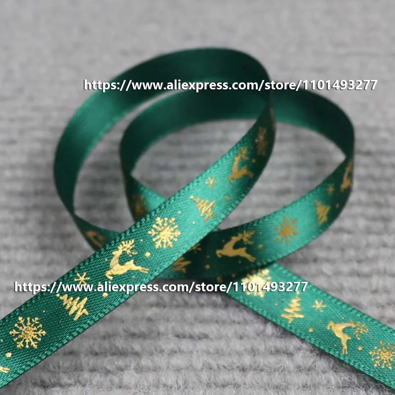 5 Yards/20 Yards 10MM Christmas Ribbon Printed Polyester Grosgrain Ribbons For Decor Gift Wrapping Hair Bows Ribbon For Crafts