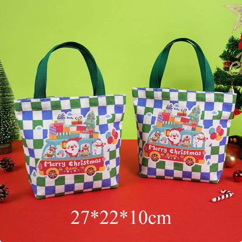 Christmas Portable Handbag Canvas Bag Christmas Eve Apples Gift Box Large Capacity Handheld Shopping Bag For Kids New Year Gift