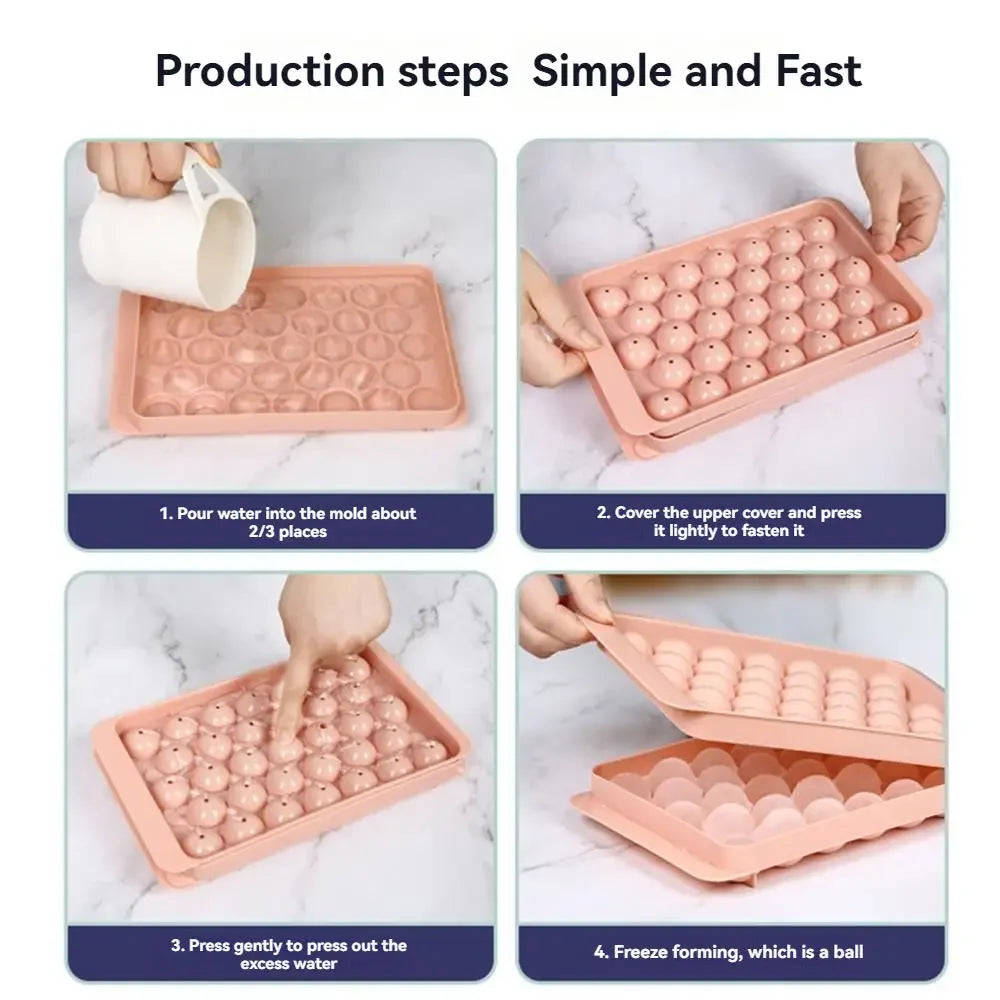 3D Round Ice Cube Tray With Lid Ice Ball Creative Homemade Ice Compartment Ice Cube Model 33 Compartment Ice Ball Box Ice Cream