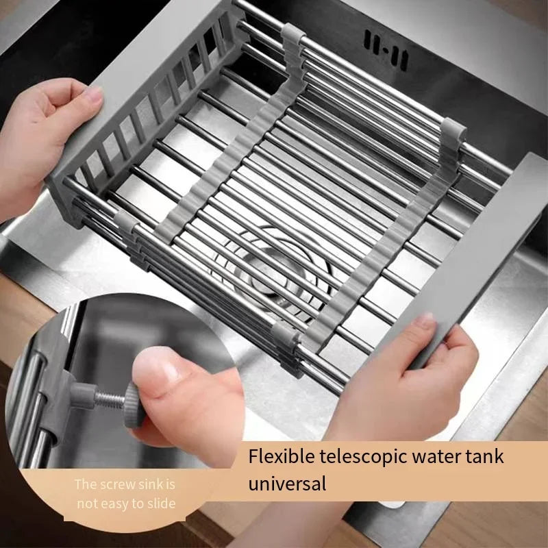 Folding Kitchen Sink Drain Rack, Stainless Steel Dish Drain Basket for Washing Dishes, Space-Saving Sink Organizer