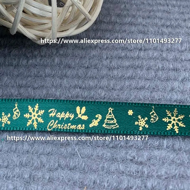 5 Yards/20 Yards 10MM Christmas Ribbon Printed Polyester Grosgrain Ribbons For Decor Gift Wrapping Hair Bows Ribbon For Crafts