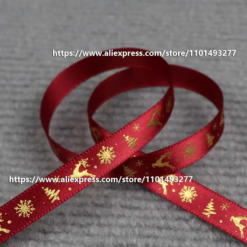 5 Yards/20 Yards 10MM Christmas Ribbon Printed Polyester Grosgrain Ribbons For Decor Gift Wrapping Hair Bows Ribbon For Crafts