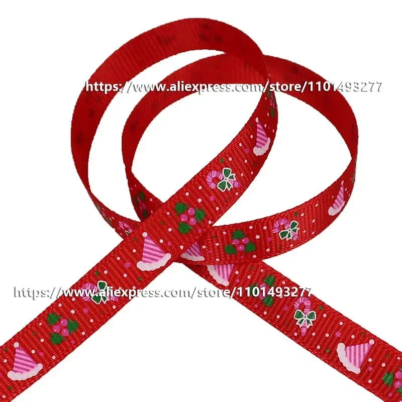 5 Yards/20 Yards 10MM Christmas Ribbon Printed Polyester Grosgrain Ribbons For Decor Gift Wrapping Hair Bows Ribbon For Crafts