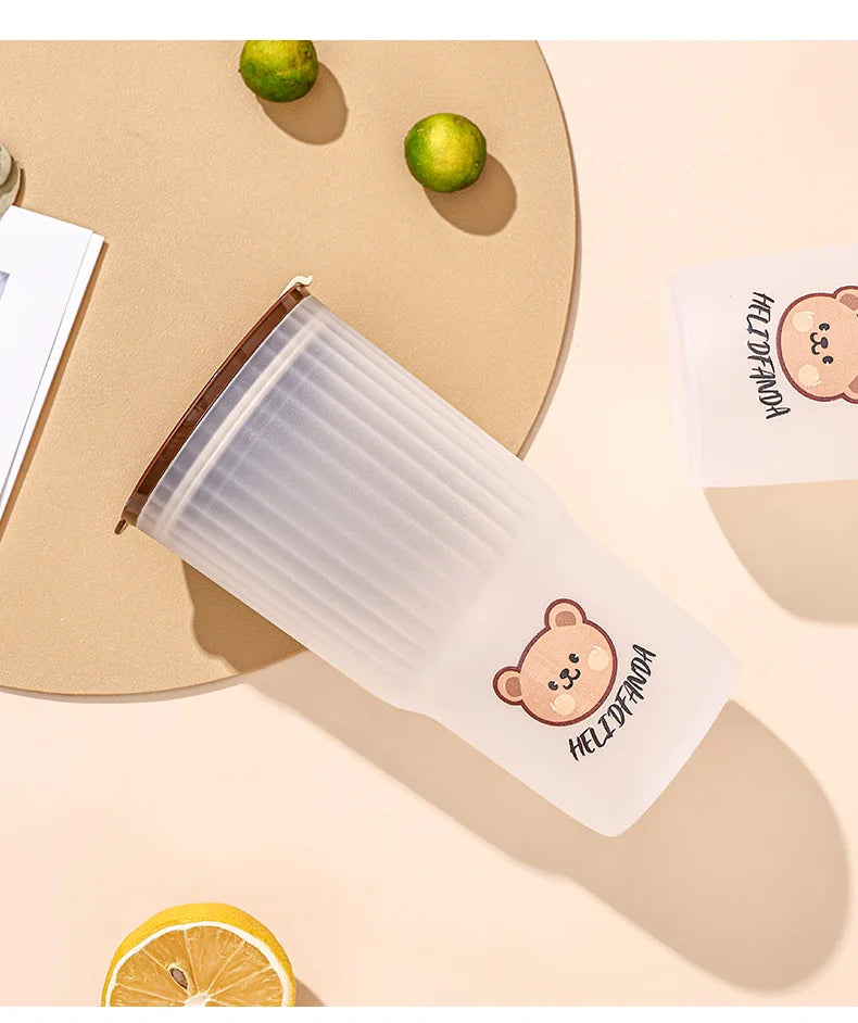 WORTHBUY Cute Bear Plastic Water Cup Large Capacity Water Bottle Travel Leak-proof Tumbler With Lid Portable Milk Coffee Cups