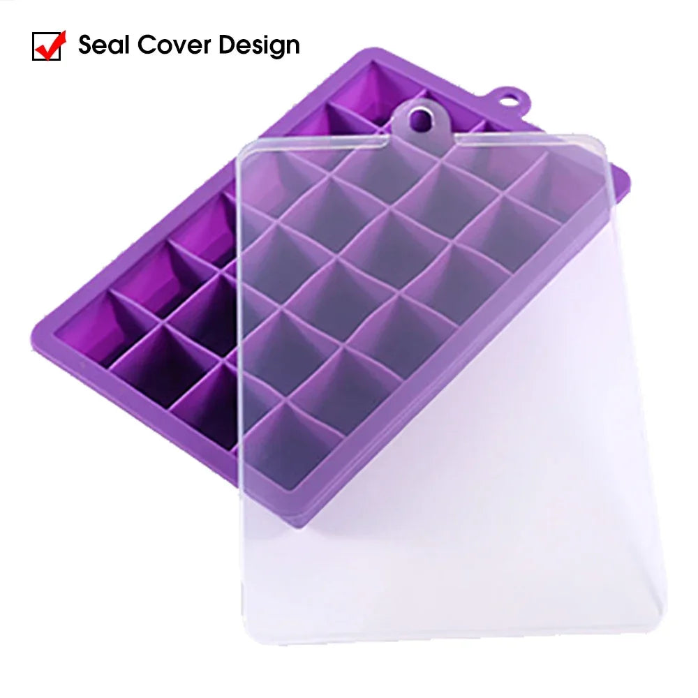 24 Hole Silicone Ice Cube Tray with Lid Non Toxic Big Square Ice Maker for Cocktails Party Drinks Puree Cheese Jelly Mold