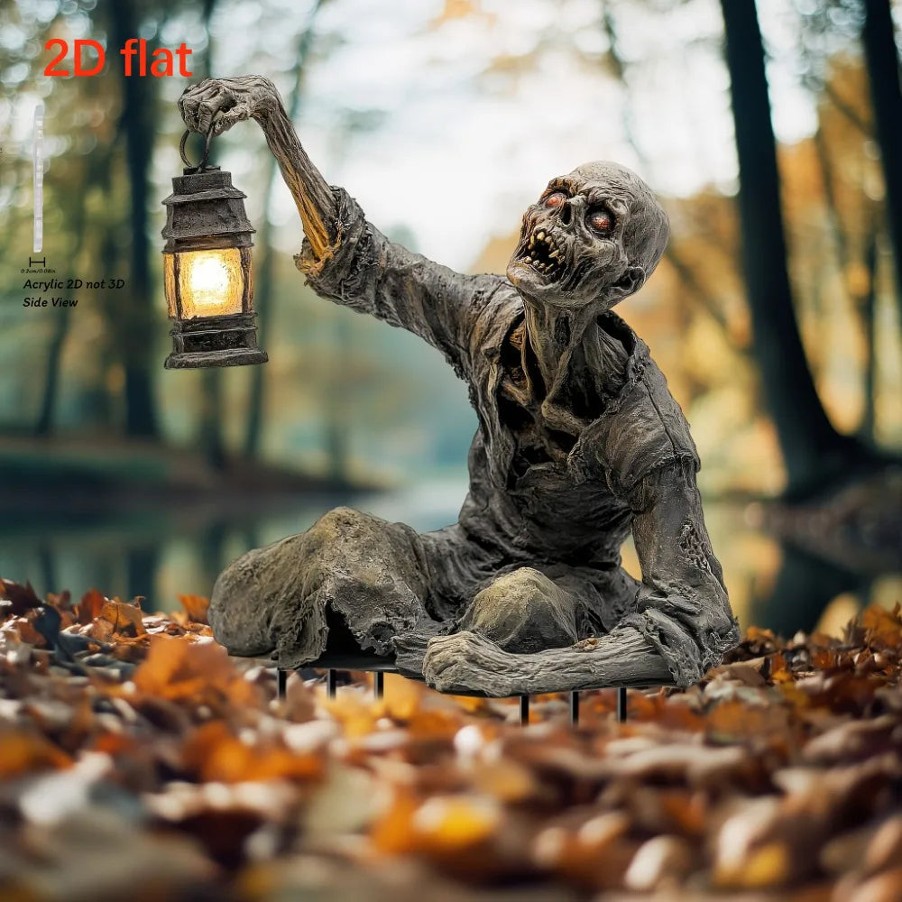 Halloween Lantern Terror Zombie Ornament Spooky 2D Acrylic Garden Ground Plug Ornament Home Outdoor Garden DIY Decoration Gift