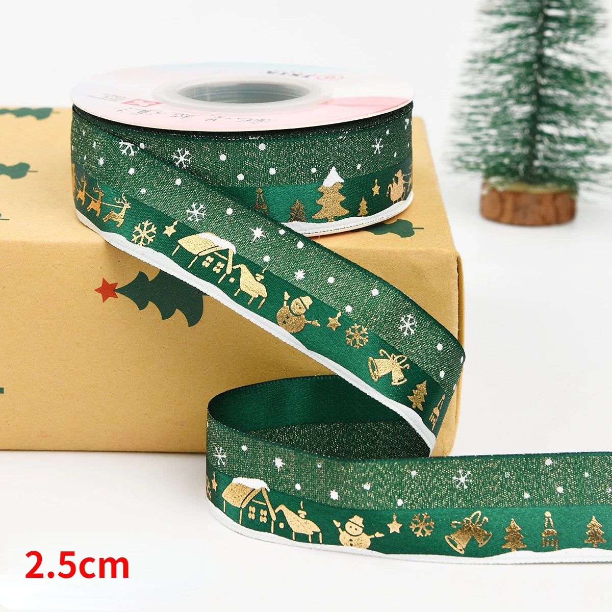 5yards Christmas Ribbon Printed Christmas Polyester Ribbon For Handmade Design Christma Decoration DIY Cake Bouquet Gift Packing