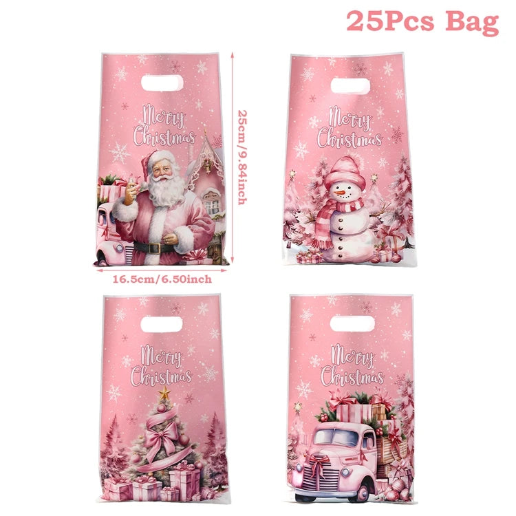 10/25/50pcs Christmas Gift Bags Christmas Party Decoration 2025 Xmas Santa Claus Cute Hand Bags Navidad Natal New Year Gift 2026