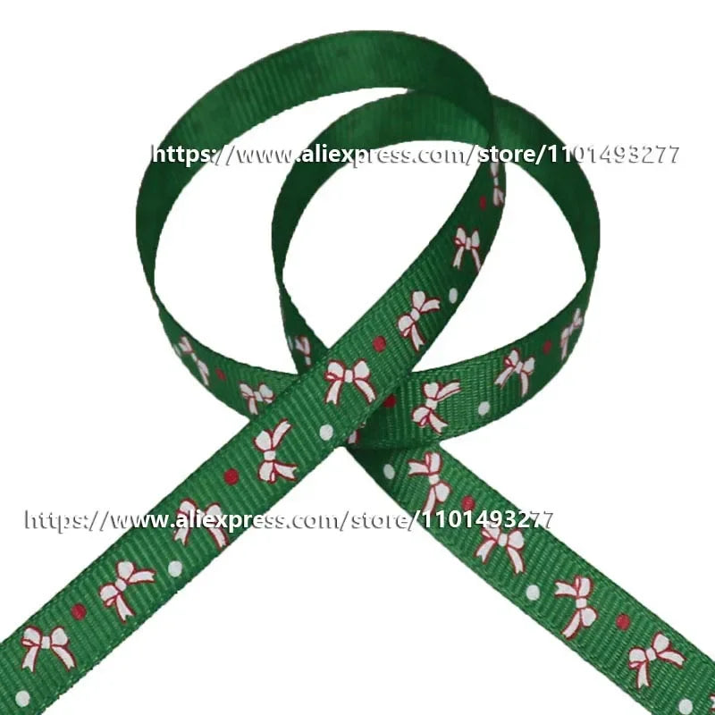 5 Yards/20 Yards 10MM Christmas Ribbon Printed Polyester Grosgrain Ribbons For Decor Gift Wrapping Hair Bows Ribbon For Crafts