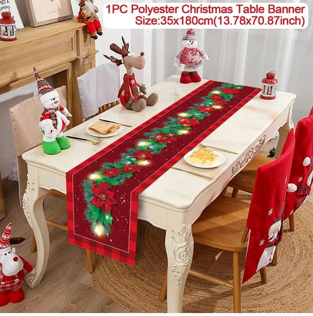 Christmas Table Runner Merry Christmas Decoration for Home Table 2024 Xmas Ornament Navidad Notal Noel Happy New Year Gifts 2025