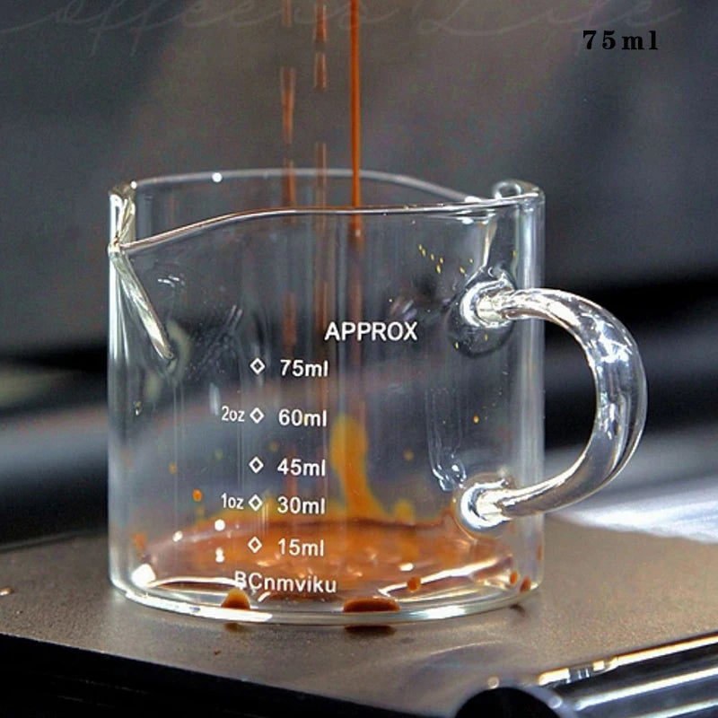 75ml Glass Espresso Measuring Cup Double/Single Mouth Glass Milk Jug with Handle Glass Scale Measuring Mugs