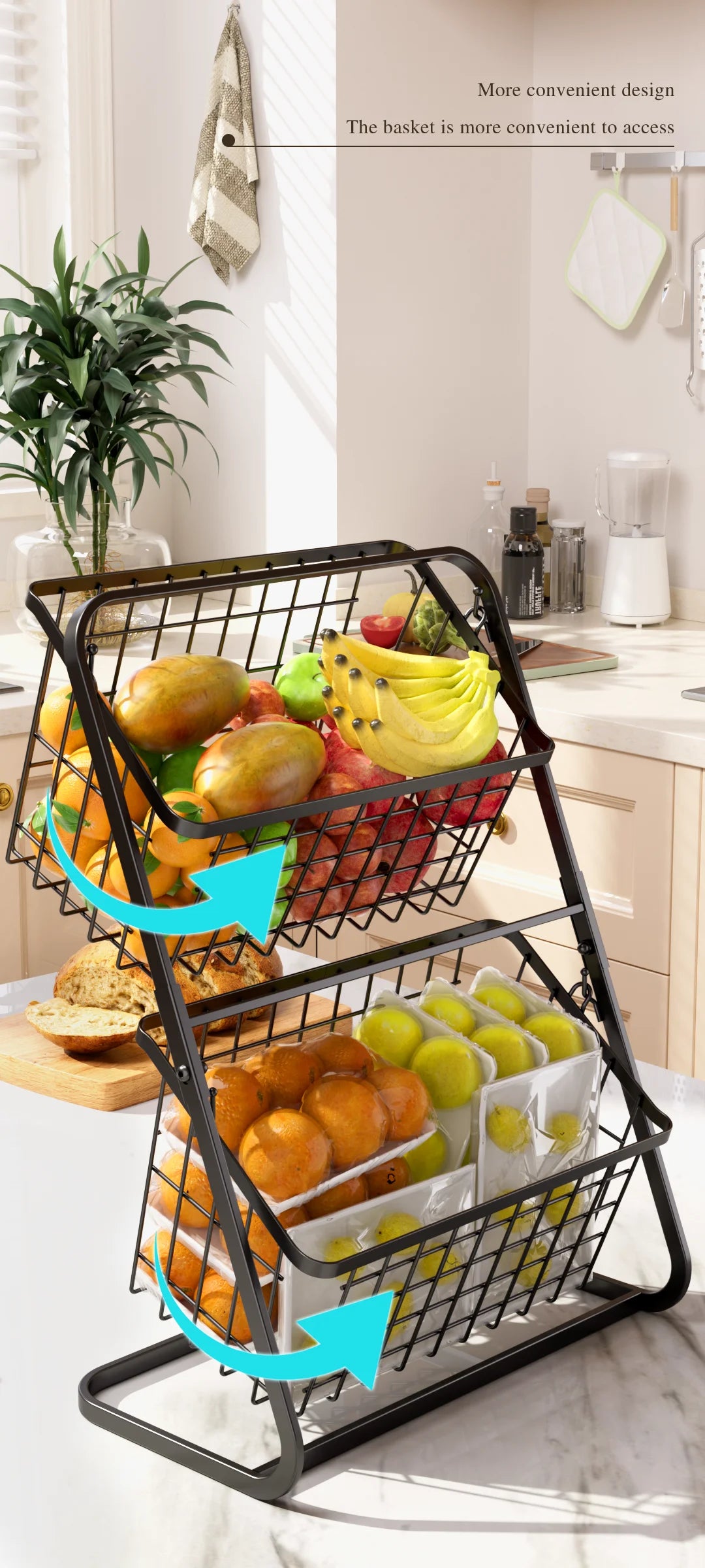 Kitchen Vegetable Storage Shelf, Black Floor To Ceiling Multi-layer Vegetable Rack, Household Vegetable And Fruit Storage Basket