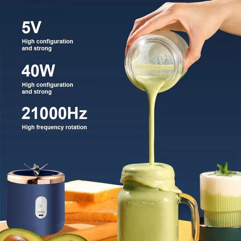 Electric Juicer 6 Blades USB Smoothie Blender Portable Wireless Mini Charging Fruit Squeezer Ice Crush Cup Kitchen Tool