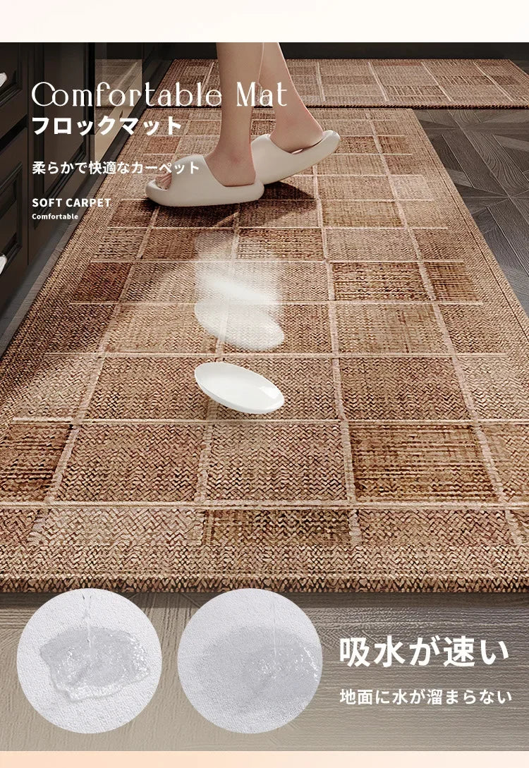 Japanese Kitchen Mat Long Rug Absorbs Water and Oil, Quick-drying, Non-slip Floor Mats, Anti-fall and Dirt-resistant Doormat