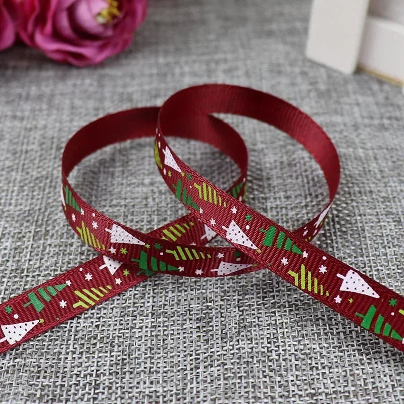 5 Yards/20 Yards 10MM Christmas Ribbon Printed Polyester Grosgrain Ribbons For Decor Gift Wrapping Hair Bows Ribbon For Crafts