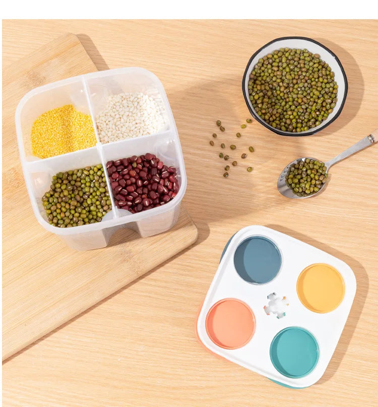 Kitchen Cereals Storage Box Plastic 4 grids Cereals Sealed Jar Food Container Moisture-proof Grain Tank Spaghetti Keep Fresh Box