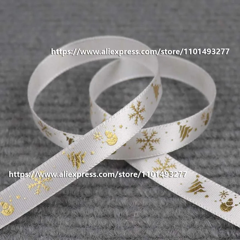 5 Yards/20 Yards 10MM Christmas Ribbon Printed Polyester Grosgrain Ribbons For Decor Gift Wrapping Hair Bows Ribbon For Crafts