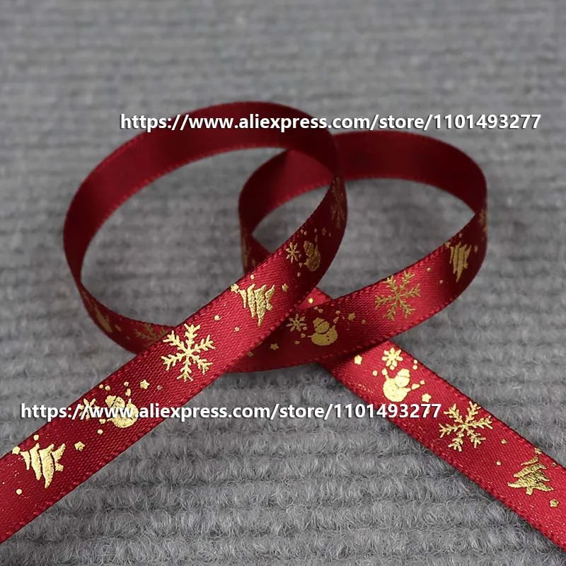 5 Yards/20 Yards 10MM Christmas Ribbon Printed Polyester Grosgrain Ribbons For Decor Gift Wrapping Hair Bows Ribbon For Crafts