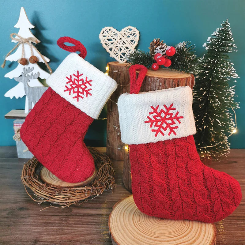 Christmas Boots Letters Christmas Stocking New Knitting Christmas Tree Pendant Decorations SnowflakeChristmas Socks