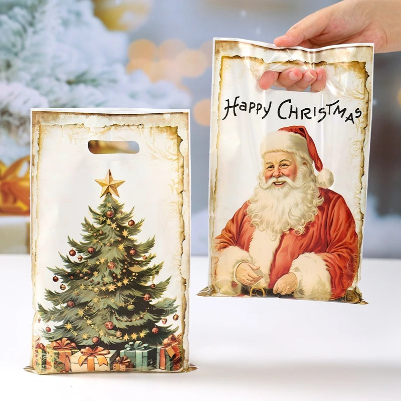 10/25/50pcs Christmas Gift Bags Christmas Party Decoration 2025 Xmas Santa Claus Cute Hand Bags Navidad Natal New Year Gift 2026