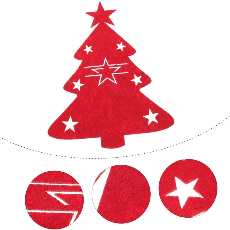 Cutlery Bag 4PCS Christmas Knife and Fork Holder Elk Xmas Tree Pocket Non-woven fabric Cookware Organizer Table Decor