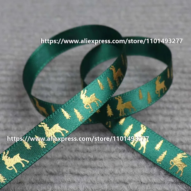 5 Yards/20 Yards 10MM Christmas Ribbon Printed Polyester Grosgrain Ribbons For Decor Gift Wrapping Hair Bows Ribbon For Crafts