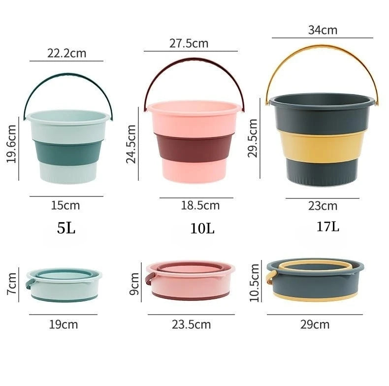 5/10/17L Portable Folding Bucket Multifunctional Thickened Silicone Bucket for Car Washing and Fishing Camping Folding Bucket