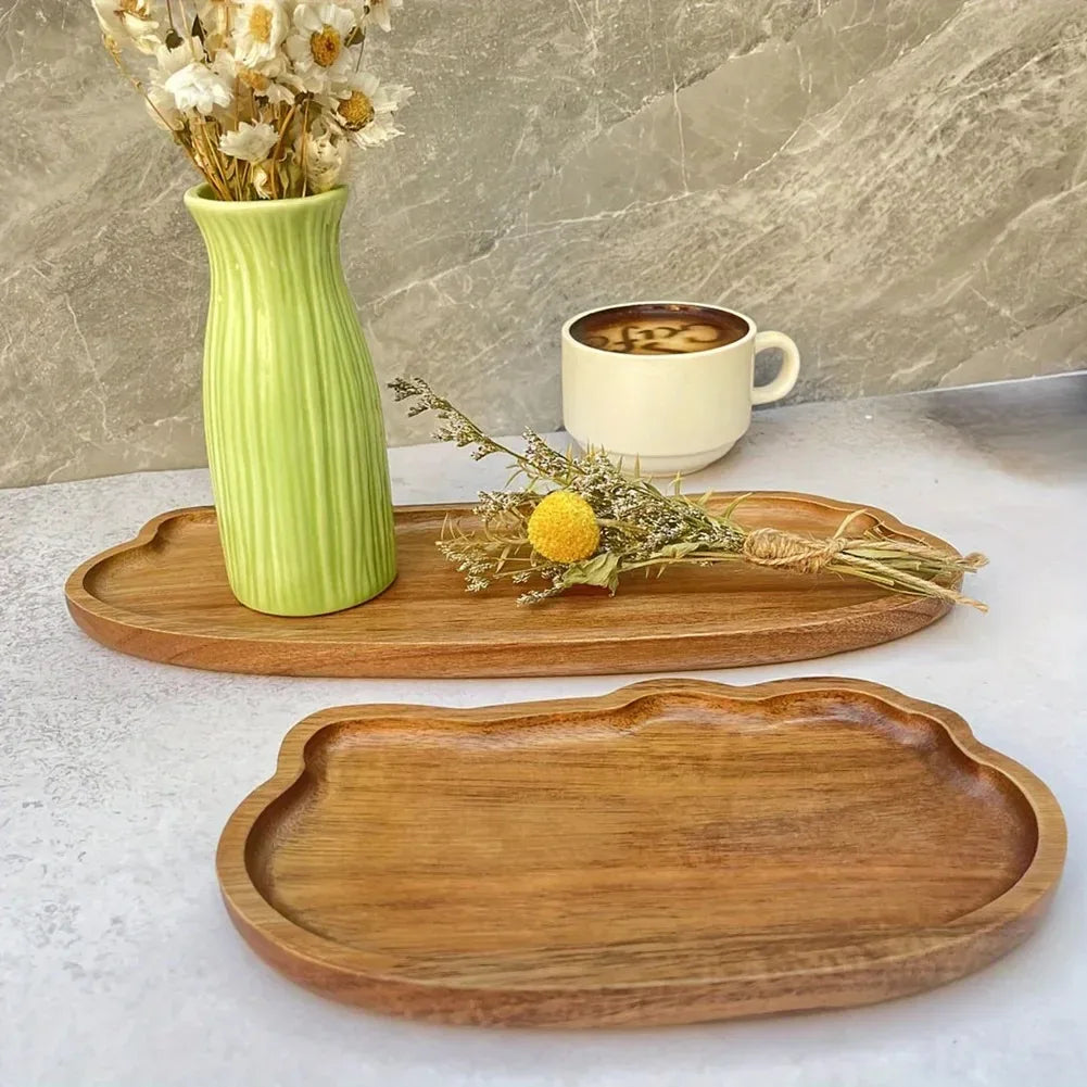 Japanese-style wooden coffee trays, fruit trays, desserts, candies, bread, snacks, cakes, food, table trays