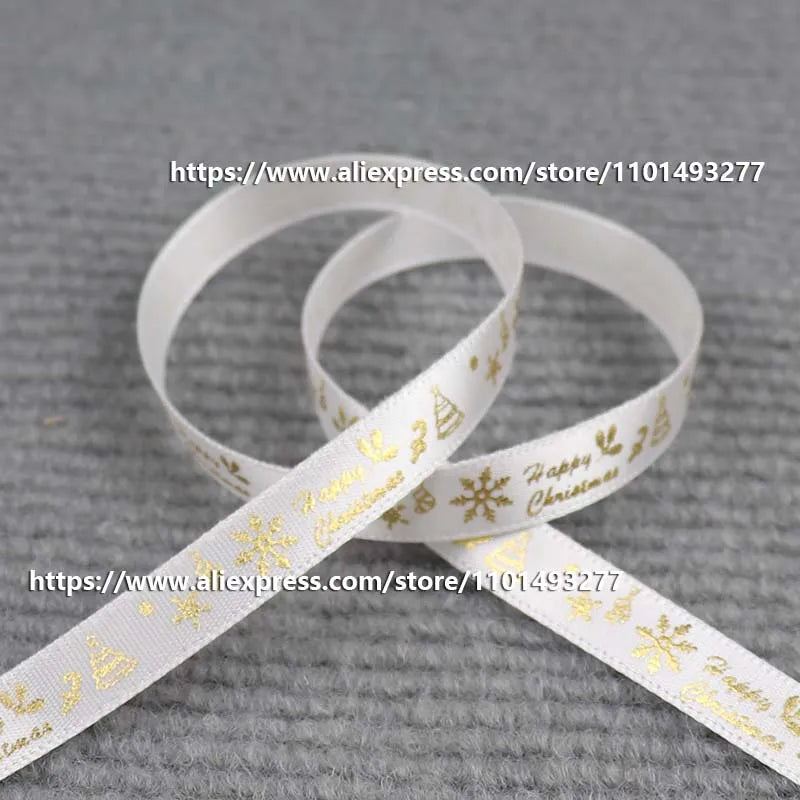 5 Yards/20 Yards 10MM Christmas Ribbon Printed Polyester Grosgrain Ribbons For Decor Gift Wrapping Hair Bows Ribbon For Crafts