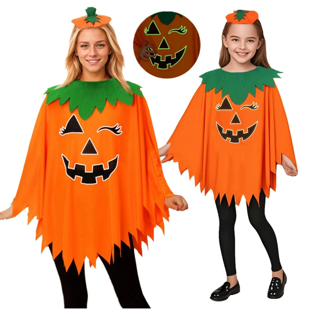 1 Pcs Halloween Party Adult Children Pumpkin Luminous Cloak for Halloween Day of The Dead Prank Horror Party Decoration Props