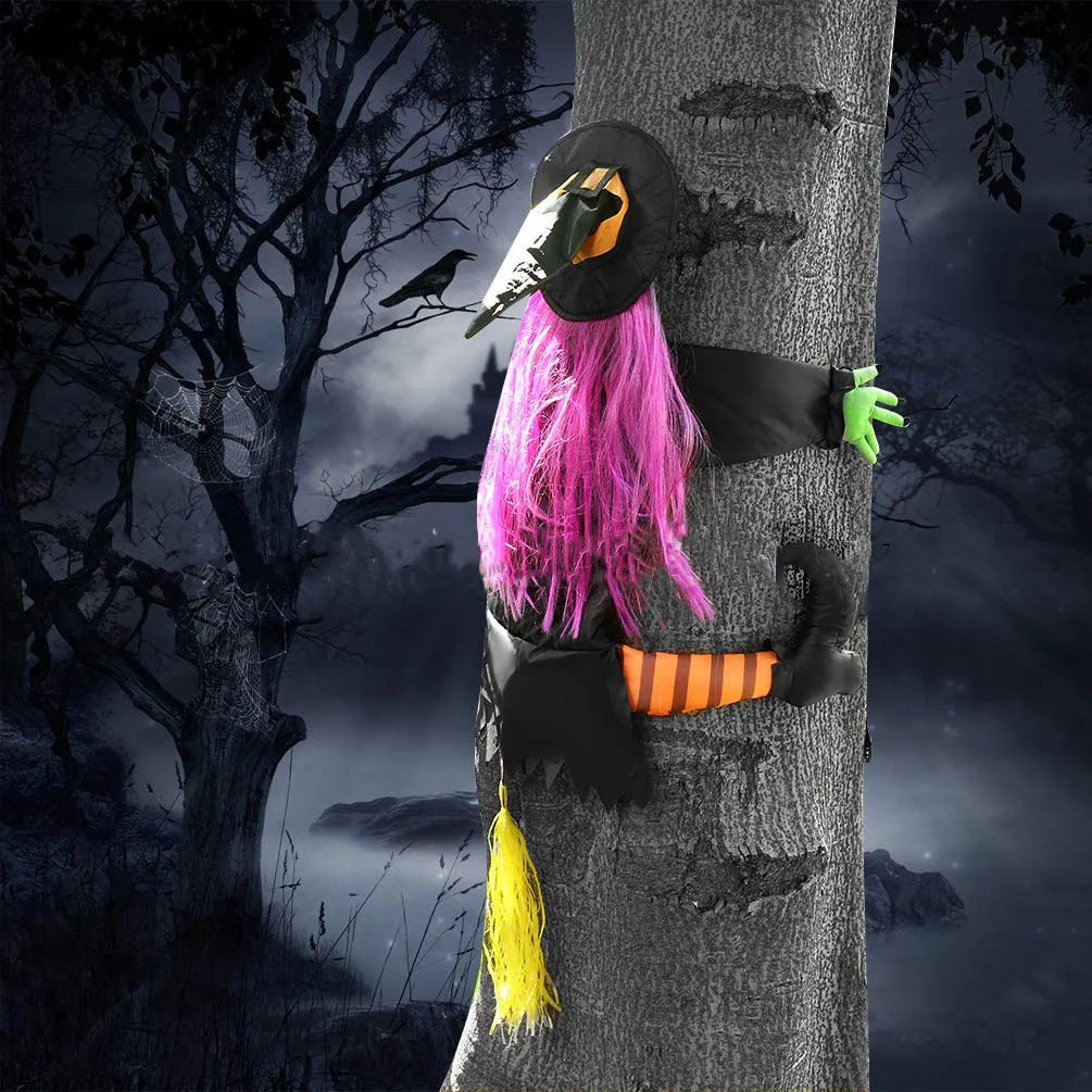 Halloween Witch Crashing Into Tree Decoration 2025 - Animated Witch Doll for Outdoor Yard, Porch & Door Spooky Decor