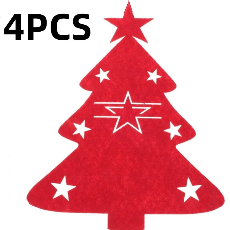 Cutlery Bag 4PCS Christmas Knife and Fork Holder Elk Xmas Tree Pocket Non-woven fabric Cookware Organizer Table Decor