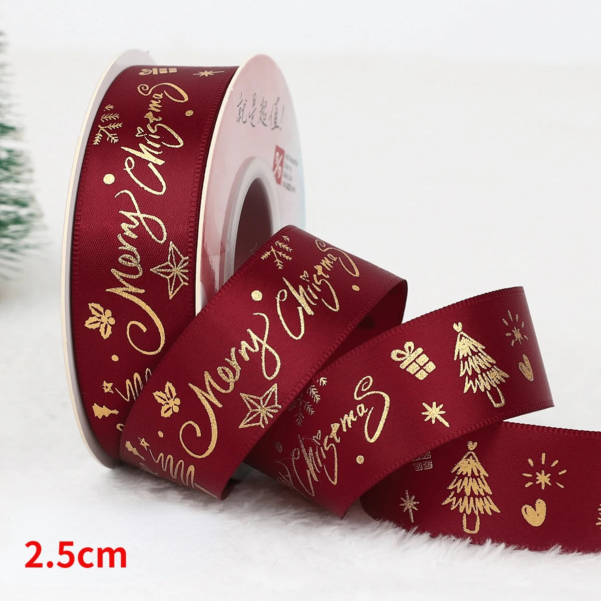 5yards Christmas Ribbon Printed Christmas Polyester Ribbon For Handmade Design Christma Decoration DIY Cake Bouquet Gift Packing