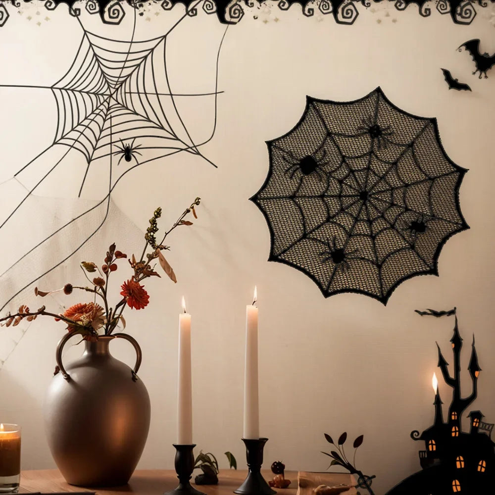 Runtow 1pc Halloween Spider Web Placemats ,Heat Insulation Halloween Placemats ,Spider Web Table Mats for Halloween Table Decor