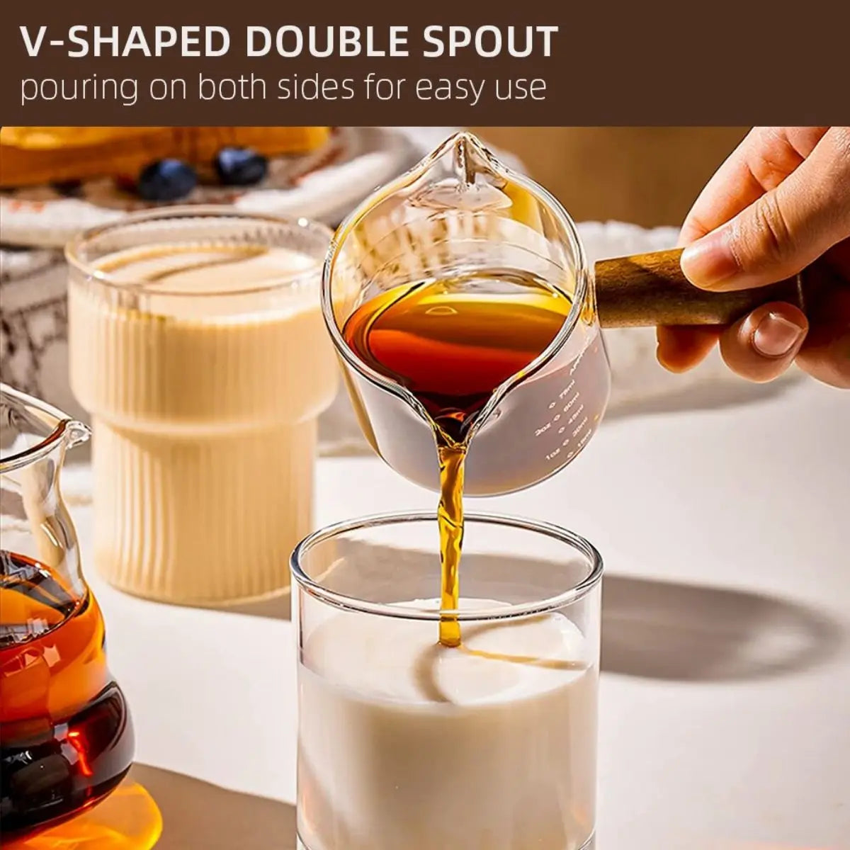 75ml Glass Espresso Measuring Cup Double/Single Mouth Glass Milk Jug with Handle Glass Scale Measuring Mugs