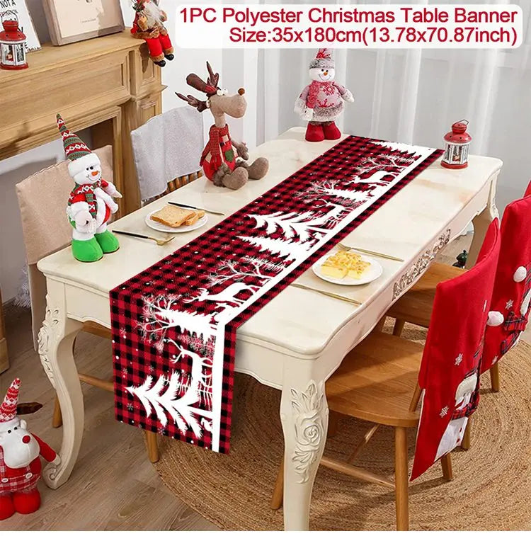 Christmas Table Runner Merry Christmas Decoration for Home Table 2024 Xmas Ornament Navidad Notal Noel Happy New Year Gifts 2025