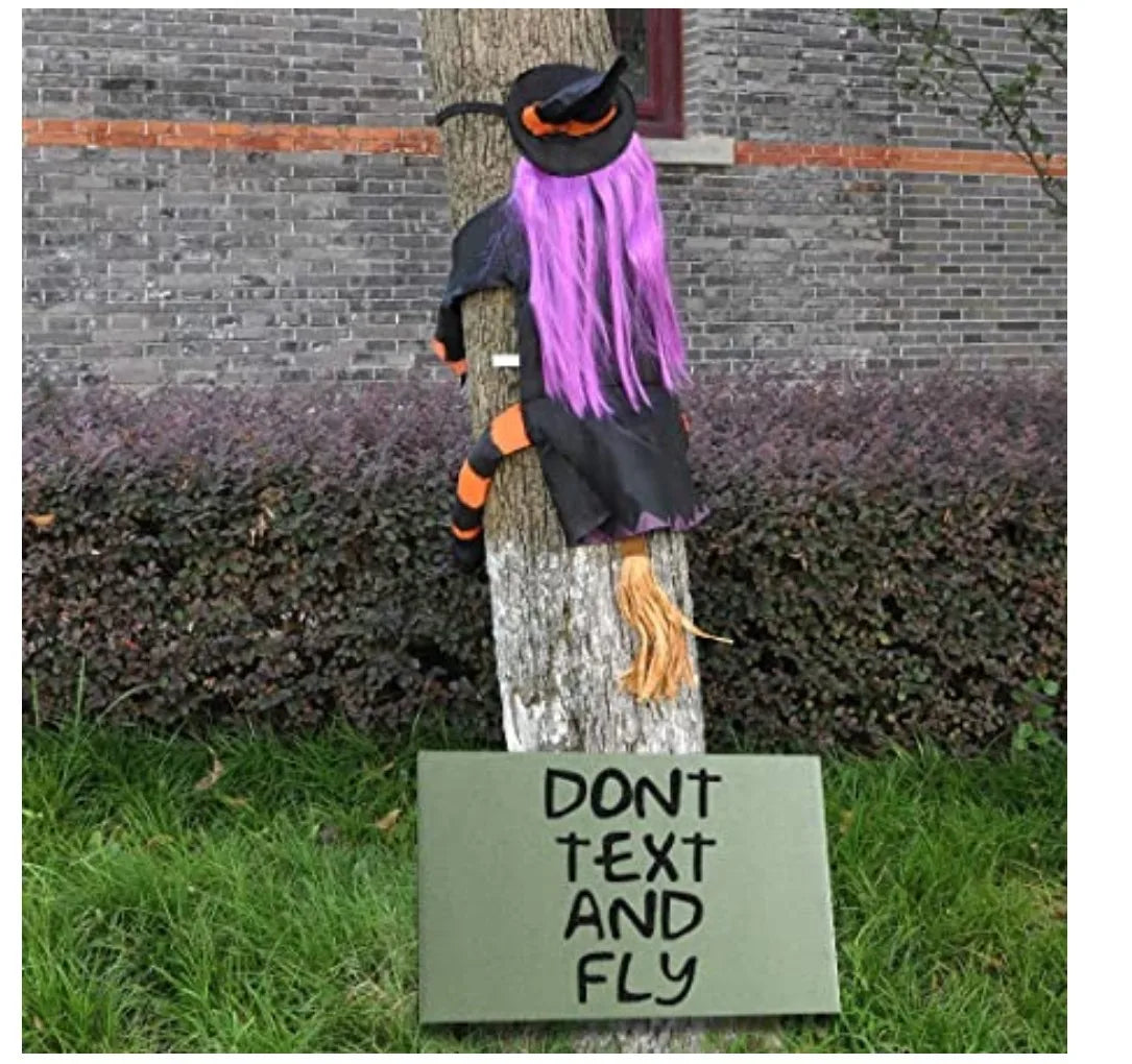 Halloween Witch Crashing Into Tree Decoration 2025 - Animated Witch Doll for Outdoor Yard, Porch & Door Spooky Decor