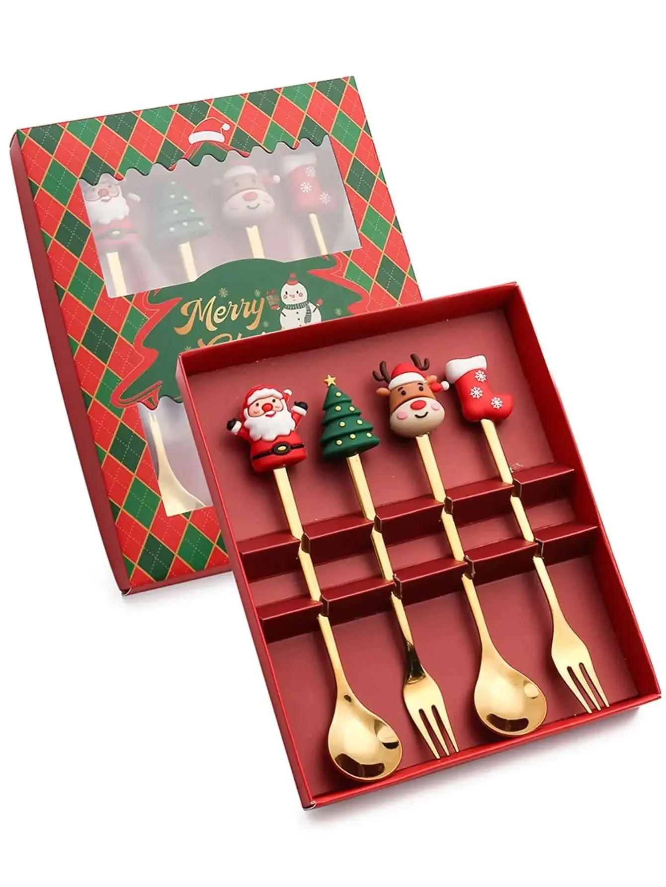 2/4/6Pcs Christmas Fork And Spoon Set,Stainless Steel Creative Tableware,Coffee Tea Dessert Forks And Spoons Gift Set