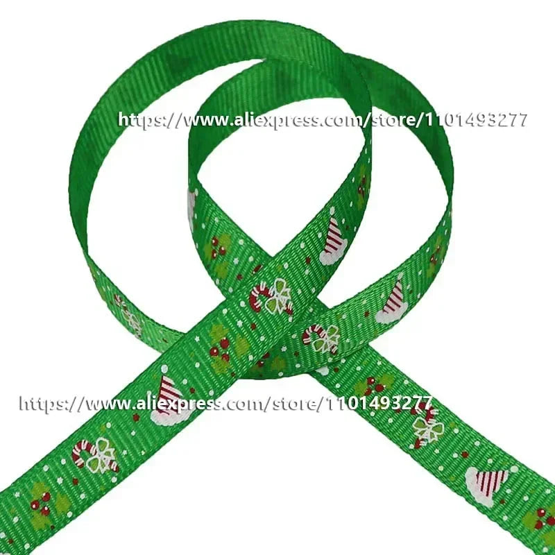 5 Yards/20 Yards 10MM Christmas Ribbon Printed Polyester Grosgrain Ribbons For Decor Gift Wrapping Hair Bows Ribbon For Crafts