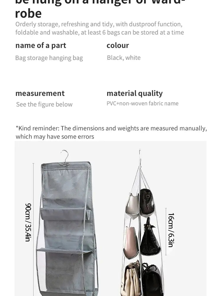 6 Pocket Hanging Handbag Organizer For Wardrobe Closet Gray Waterproof Storage Bag Door Wall Clear Sundry Bag With Hanger Pouch