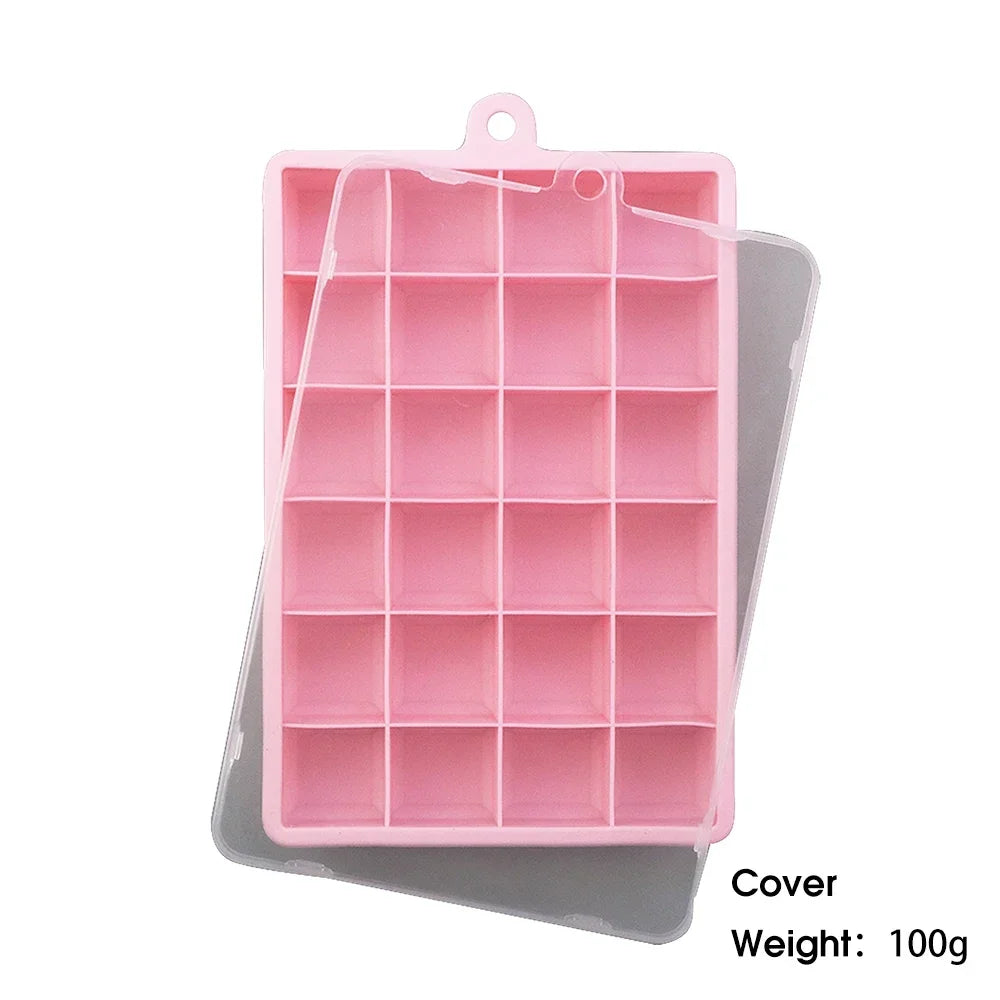24 Hole Silicone Ice Cube Tray with Lid Non Toxic Big Square Ice Maker for Cocktails Party Drinks Puree Cheese Jelly Mold
