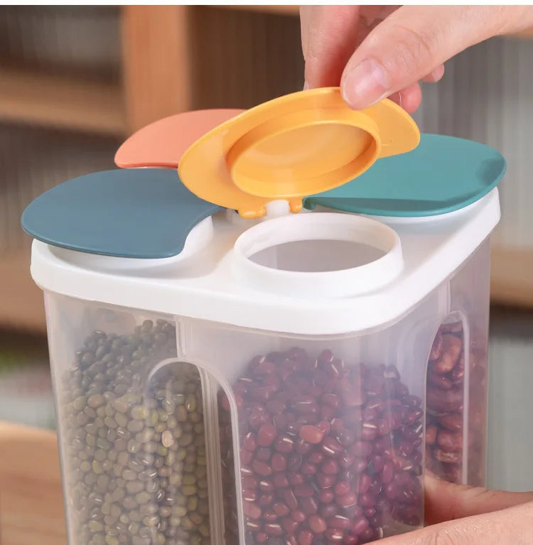Kitchen Cereals Storage Box Plastic 4 grids Cereals Sealed Jar Food Container Moisture-proof Grain Tank Spaghetti Keep Fresh Box