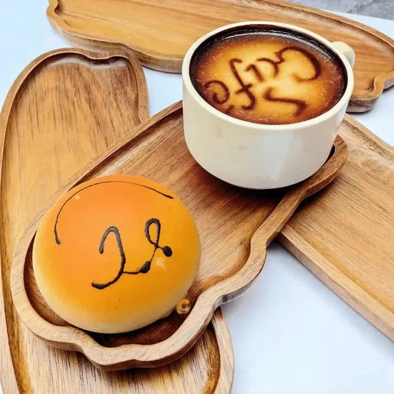 Japanese-style wooden coffee trays, fruit trays, desserts, candies, bread, snacks, cakes, food, table trays