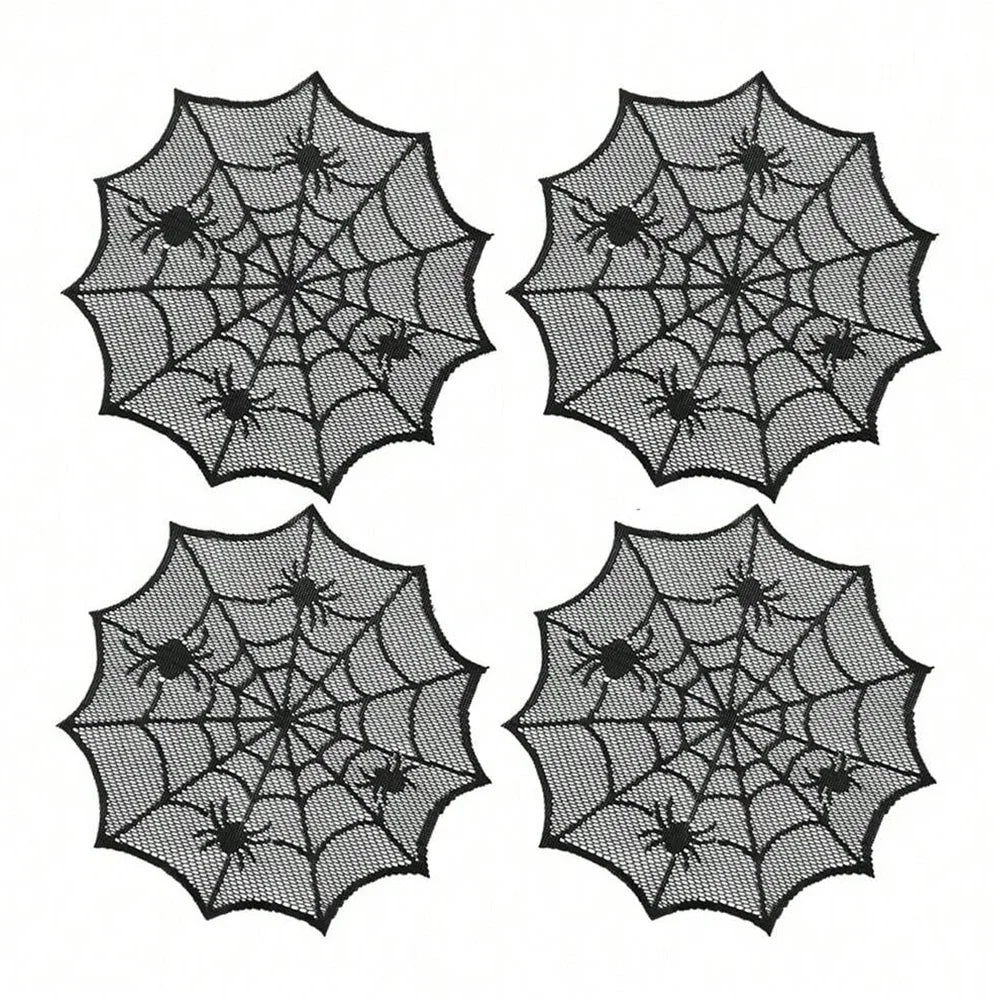 Runtow 1pc Halloween Spider Web Placemats ,Heat Insulation Halloween Placemats ,Spider Web Table Mats for Halloween Table Decor