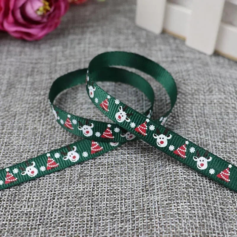 5 Yards/20 Yards 10MM Christmas Ribbon Printed Polyester Grosgrain Ribbons For Decor Gift Wrapping Hair Bows Ribbon For Crafts