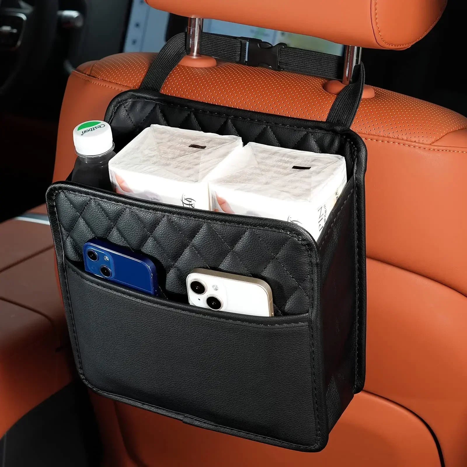 Multi function PU Leather Car Seat Back Storage Bag for Renault Clio Laguna Megane Duster Tissue Cup Holder Garbage Pocket